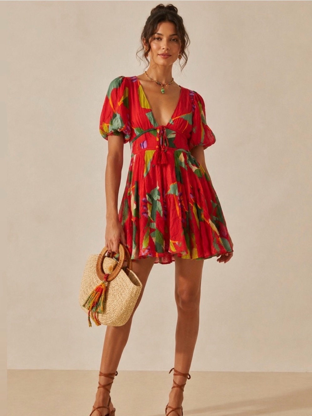 House of Harlow 1960 Red Tropical Print Mini Dress - Medium (size 6)